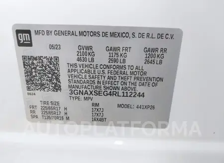 CHEVROLET EQUINOX 2024 vin 3GNAXSEG4RL112244 from auto auction Iaai