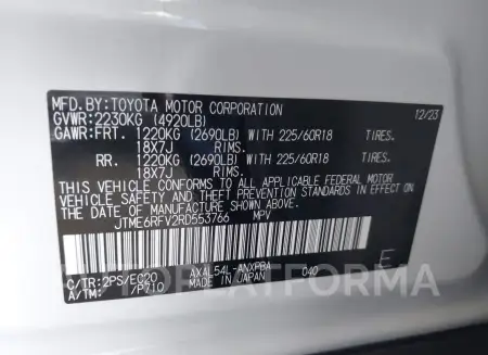 TOYOTA RAV4 HYBRID 2024 vin JTME6RFV2RD553766 from auto auction Iaai