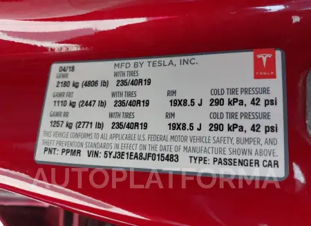 TESLA MODEL 3 2018 vin 5YJ3E1EA8JF015483 from auto auction Iaai