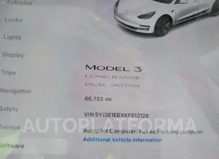 TESLA MODEL 3 2019 vin 5YJ3E1EBXKF513128 from auto auction Iaai