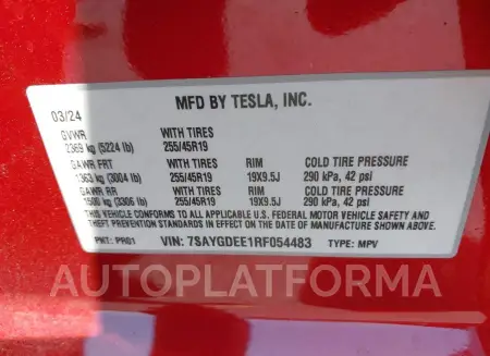 TESLA MODEL Y 2024 vin 7SAYGDEE1RF054483 from auto auction Iaai