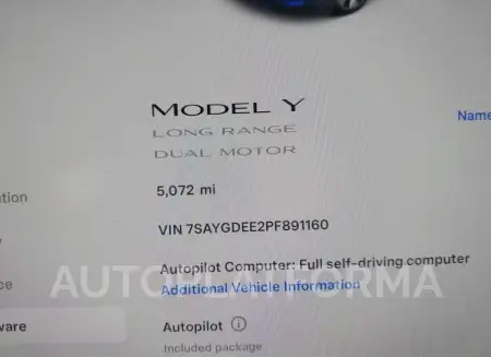 TESLA MODEL Y 2023 vin 7SAYGDEE2PF891160 from auto auction Iaai