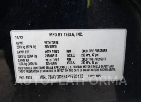 TESLA MODEL Y 2023 vin 7SAYGDEE4PF798172 from auto auction Iaai