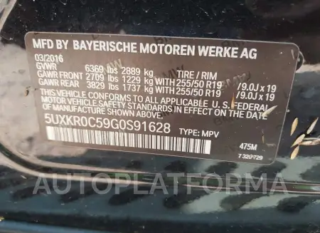 BMW X5 2016 vin 5UXKR0C59G0S91628 from auto auction Iaai