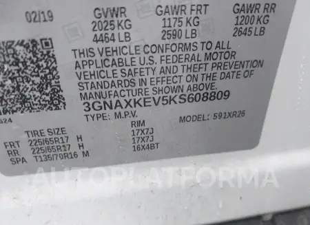 CHEVROLET EQUINOX 2019 vin 3GNAXKEV5KS608809 from auto auction Iaai