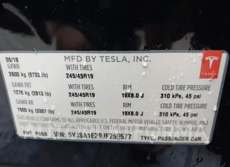 TESLA MODEL S 2018 vin 5YJSA1E29JF259577 from auto auction Iaai