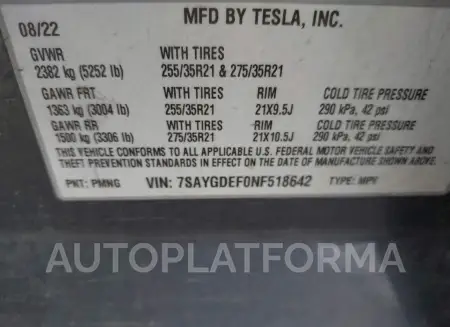 TESLA MODEL Y 2022 vin 7SAYGDEF0NF518642 from auto auction Iaai