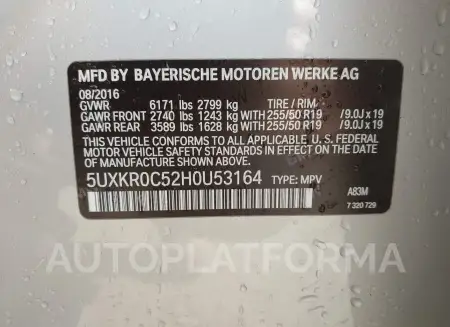 BMW X5 2017 vin 5UXKR0C52H0U53164 from auto auction Iaai