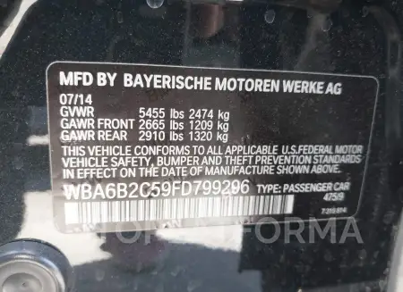 BMW 650I GRAN COUPE 2015 vin WBA6B2C59FD799296 from auto auction Iaai