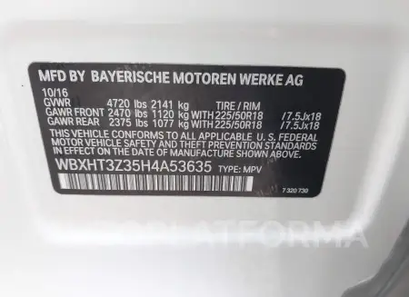 BMW X1 2017 vin WBXHT3Z35H4A53635 from auto auction Iaai