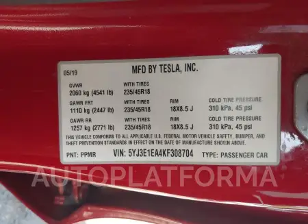 TESLA MODEL 3 2019 vin 5YJ3E1EA4KF308704 from auto auction Iaai