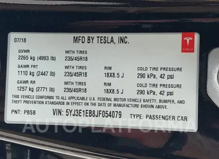 TESLA MODEL 3 2018 vin 5YJ3E1EB8JF054079 from auto auction Iaai