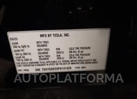 TESLA MODEL Y 2023 vin 7SAYGDEE0PA141429 from auto auction Iaai