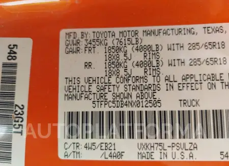 TOYOTA TUNDRA HYBRID 2022 vin 5TFPC5DB4NX012505 from auto auction Iaai