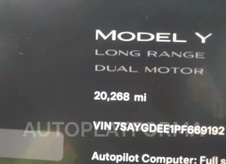 TESLA MODEL Y 2023 vin 7SAYGDEE1PF669192 from auto auction Iaai