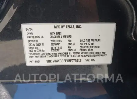 TESLA MODEL Y 2024 vin 7SAYGDEF1RF073012 from auto auction Iaai