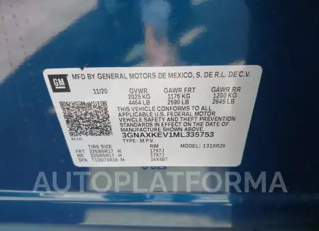 CHEVROLET EQUINOX 2021 vin 3GNAXKEV1ML335753 from auto auction Iaai