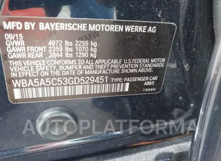 BMW 528I 2016 vin WBA5A5C53GD529451 from auto auction Iaai