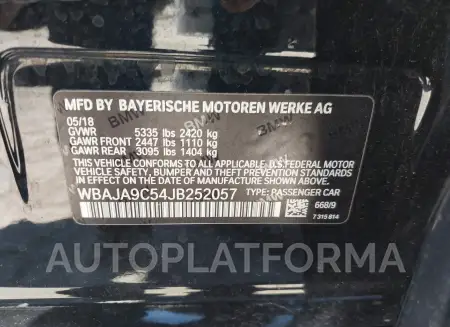 BMW 530E 2018 vin WBAJA9C54JB252057 from auto auction Iaai