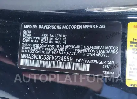 BMW 428I 2015 vin WBA3N3C53FK234859 from auto auction Iaai