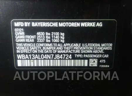 BMW M235I GRAN COUPE 2022 vin WBA13AL04N7J84724 from auto auction Iaai