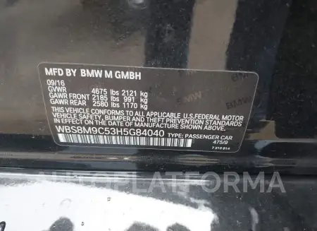 BMW M3 2017 vin WBS8M9C53H5G84040 from auto auction Iaai