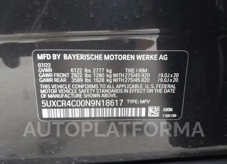 BMW X5 2022 vin 5UXCR4C00N9N18617 from auto auction Iaai