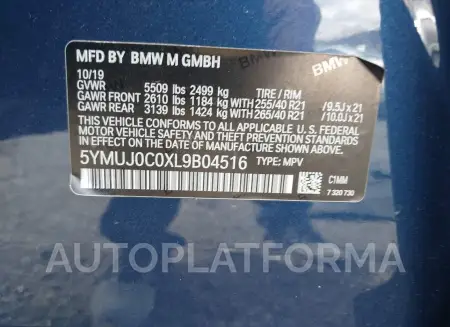 BMW X4 M 2020 vin 5YMUJ0C0XL9B04516 from auto auction Iaai