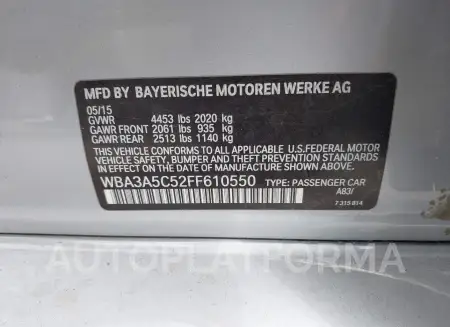 BMW 328I  2015 vin WBA3A5C52FF610550 from auto auction Iaai