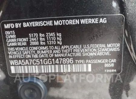 BMW 528I 2016 vin WBA5A7C51GG147896 from auto auction Iaai