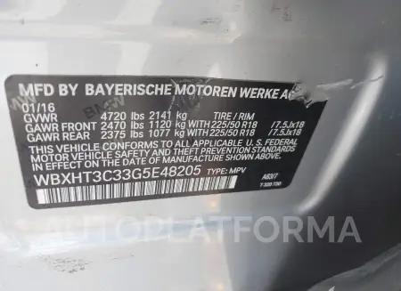 BMW X1 2016 vin WBXHT3C33G5E48205 from auto auction Iaai