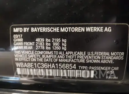 BMW 330E 2017 vin WBA8E1C36HA156854 from auto auction Iaai