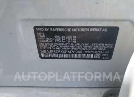 BMW 540I 2019 vin WBAJE5C5XKBM76948 from auto auction Iaai