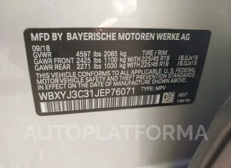 BMW X2 2018 vin WBXYJ3C31JEP76071 from auto auction Iaai