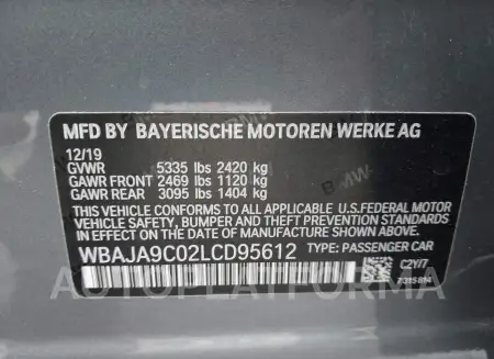 BMW 530E 2020 vin WBAJA9C02LCD95612 from auto auction Iaai