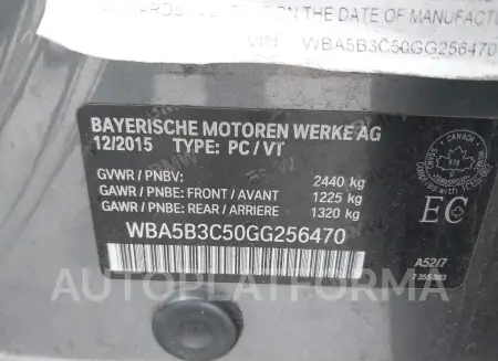 BMW 535I 2016 vin WBA5B3C50GG256470 from auto auction Iaai