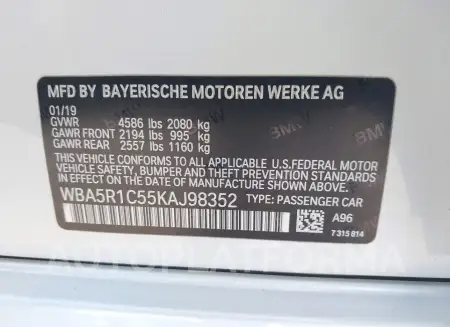 BMW 330I 2019 vin WBA5R1C55KAJ98352 from auto auction Iaai