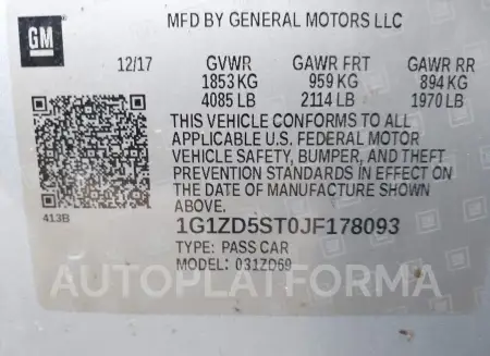 CHEVROLET MALIBU 2018 vin 1G1ZD5ST0JF178093 from auto auction Iaai