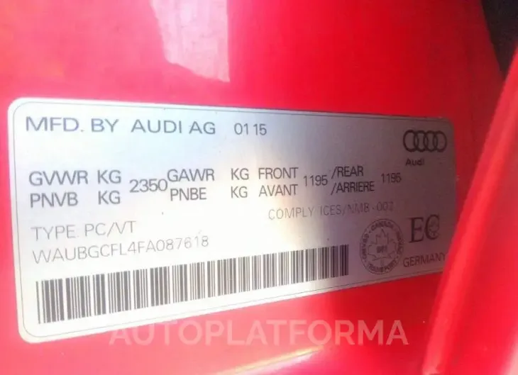 AUDI S4 PREMIUM PLUS 2015 vin WAUBGCFL4FA087618 from auto auction Caiaai