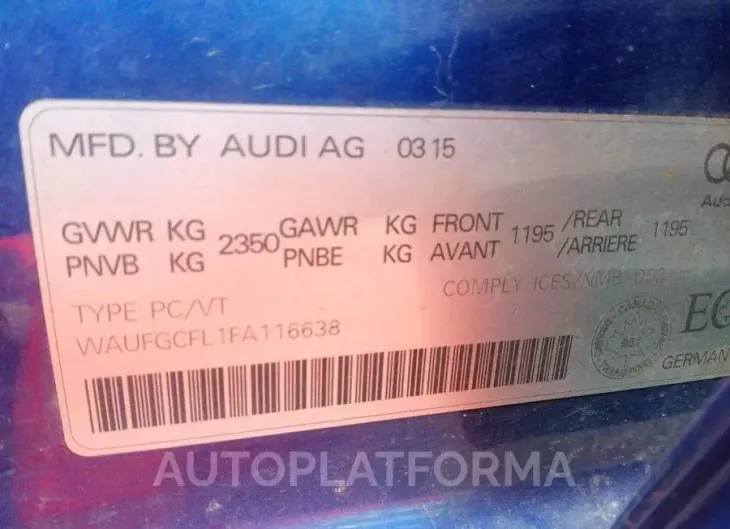 AUDI S4 PREMIUM 2015 vin WAUFGCFL1FA116638 from auto auction Caiaai