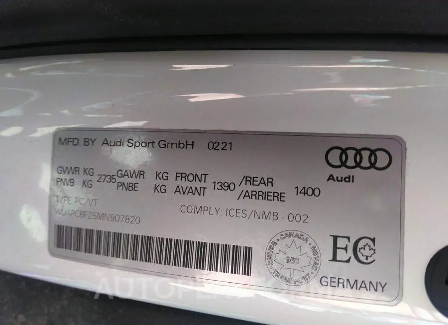 AUDI RS7 2021 vin WUAPCBF25MN907820 from auto auction Caiaai