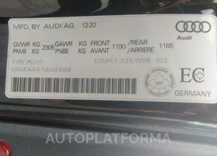 AUDI S4 PRESTIGE 2021 vin WAUC4AF41MA043504 from auto auction Caiaai