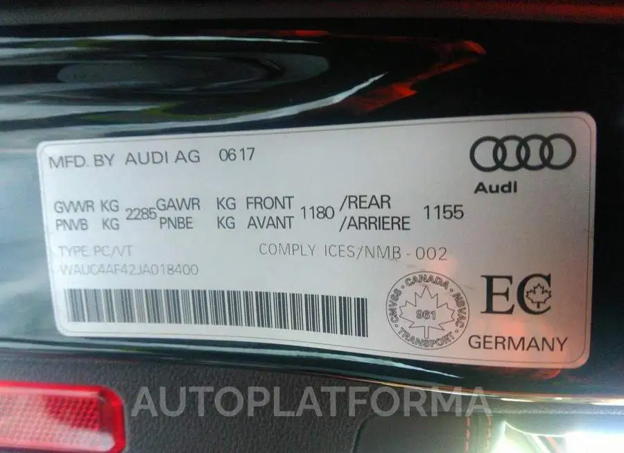 AUDI S4 PRESTIGE 2018 vin WAUC4AF42JA018400 from auto auction Caiaai