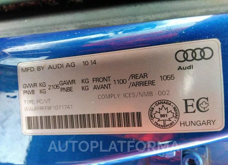 AUDI S3 2015 vin WAUFFRFF9F1071741 from auto auction Caiaai