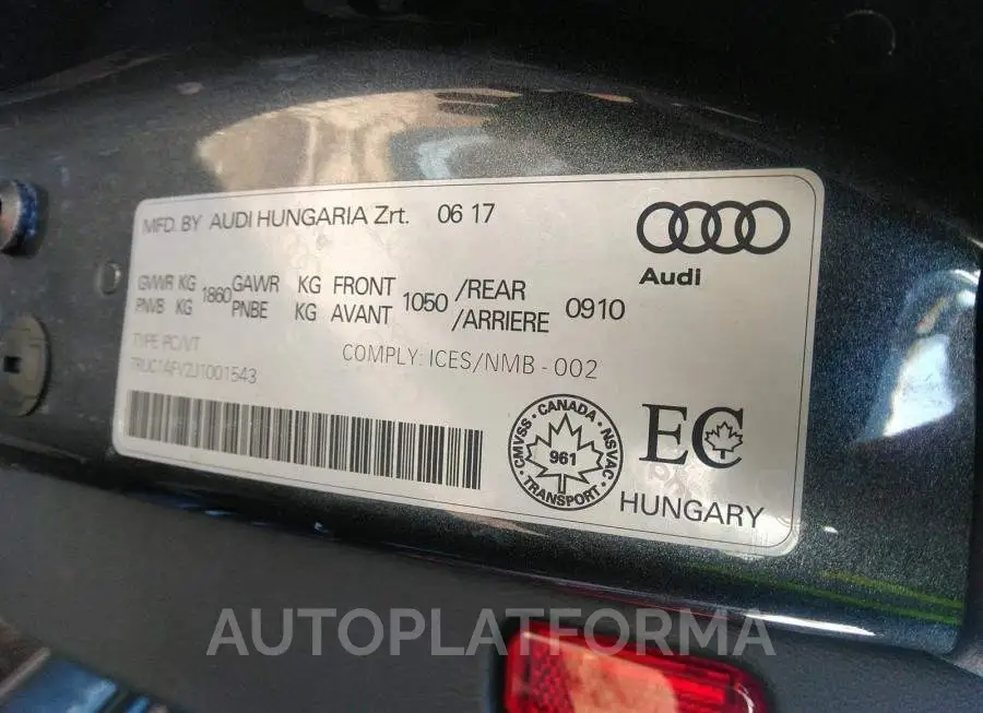 AUDI TTS 2018 vin TRUC1AFV2J1001543 from auto auction Caiaai