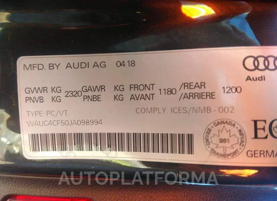 AUDI S5 PRESTIGE 2018 vin WAUC4CF50JA098994 from auto auction Caiaai