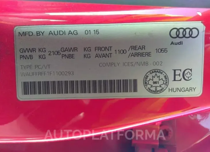 AUDI S3 2015 vin WAUFFRFF1F1100293 from auto auction Caiaai