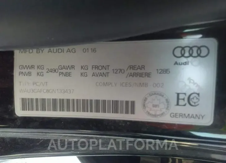 AUDI A7 QUATTRO PROG/TECHNIK S LN 2016 vin WAU3GAFC8GN133437 from auto auction Caiaai