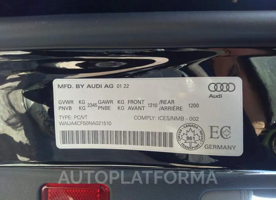 AUDI S5 PREMIUM 2022 vin WAUA4CF50NA021510 from auto auction Caiaai