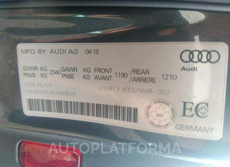 AUDI S5 PRESTIGE 2019 vin WAUC4CF52KA053024 from auto auction Caiaai